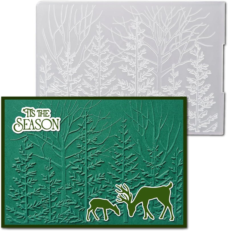 Arbuya 3D Christmas Woodland Plastic Embossing Folders for Card Making 3 d Pine Trees Embossing Folder for Gift Tag Paper Crafting Home Decoration 5"x7" - Image 1
